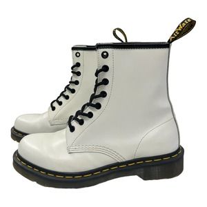 Dr. Doc Martens White Leather Combat Boots Air Wair Luana #AW004 Women's 8 US